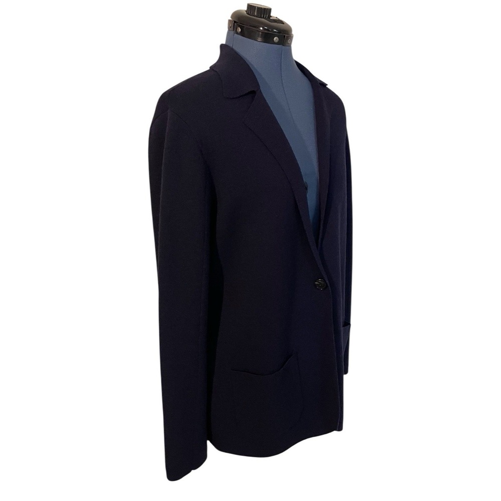 Eileen Fisher Blue Washable Merino Wool Notch Collar Knit Blazer Career Preppy M - Picture 5 of 11